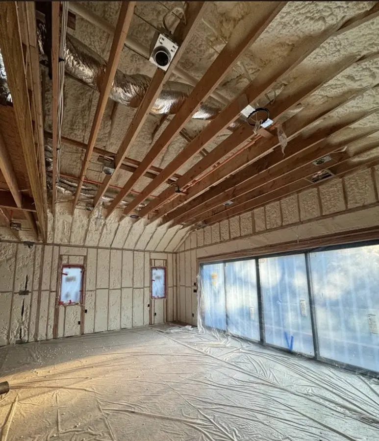 Interior walls and ceiling insulated with spray foam during new construction in Calexico